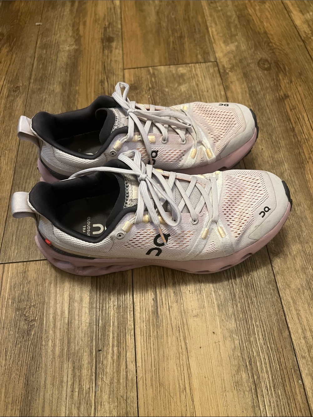 On Running Women's Light Pink and Black Cloud Sneakers